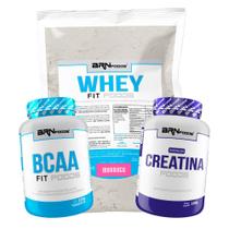 KIT Whey Protein Fit Foods 500g + BCAA Fit 100g + PREMIUM Creatina 100g - BRN Foods