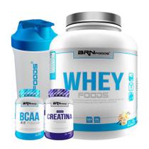 Kit Whey Protein Foods 2Kg Baunilha Creatina Bcaa Shaker