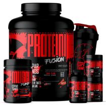 Kit Whey Protein Fusion 1,8 Kg + BCAA + Creatina + Glutamina + Pré Treino Frutas Vermelhas + Shaker