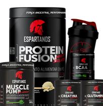 Kit Whey Protein Fusion + BCAA + Creatina + Glutamina + Pré Treino Limão + Shaker
