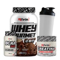 Kit Whey Protein Gourmet + Creatina 300g + BCAA 100 cáps + Coqueteleira - FN Forbis Nutrition