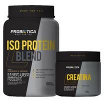kit Whey Protein Iso Blend 900g + Creatina 100g - Probiótica - Massa Muscular Energia Força