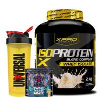 Kit Whey Protein Iso Blend Complex 2kg/Coqueteleira/Pré Treino 300g XPro Nutrition