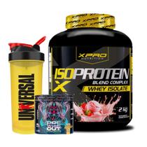 Kit Whey Protein Iso Blend Complex 2kg/Coqueteleira/Pré Treino 300g XPro Nutrition