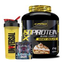 Kit Whey Protein Iso Blend Complex 2kg/Coqueteleira/Pré Treino 300g XPro Nutrition