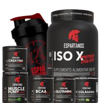 Kit Whey Protein ISO X 1800g + Creatina 100g + BCAA + Glutamina 100g + Colágeno + Pré Treino + Coqueteleira