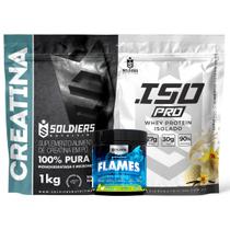 Kit: Whey Protein Isolado ISO PRO 1kg + Creatina Monohidratada 1kg + Pré-Treino Flames - Soldiers Nutrition