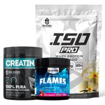 Kit: Whey Protein Isolado ISO PRO 1kg + Creatina Monohidratada 300g + Pré-Treino Flames - Soldiers Nutrition