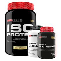 KIT Whey Protein Isolado Iso Protein 2kg + Power Creatina 100g + Power Glutamina- Aumento de Massa Muscular - Bodybuilders