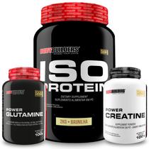 KIT Whey Protein Isolado Iso Protein 2kg + Power Creatina 100g + Power Glutamina- Aumento de Massa Muscular - Bodybuilders