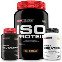KIT Whey Protein Isolado Iso Protein 2kg + Power Creatina 100g + Power Glutamina- Aumento de Massa Muscular - Bodybuilders