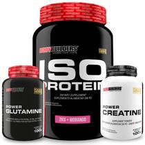 KIT Whey Protein Isolado Iso Protein 2kg + Power Creatina 100g + Power Glutamina- Aumento de Massa Muscular - Bodybuilders
