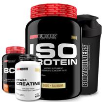 Kit Whey Protein Isolado Iso Protein Pote 900g + Power Creatina 100g + BCAA 100g + Coqueteleira 600ml - Kit para Recuperação Muscular
