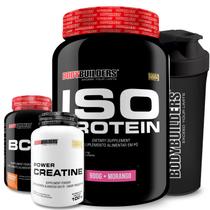 Kit Whey Protein Isolado Iso Protein Pote 900g + Power Creatina 100g + BCAA 100g + Coqueteleira 600ml - Kit para Recuperação Muscular