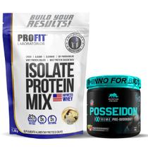 Kit Whey Protein Mix 1,8Kg Profit Baunilha + Pré Treino Posseidon Morango C/Kiwi