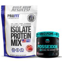 Kit Whey Protein Mix 1,8Kg Profit Morango + Pré Treino Posseidon Cereja
