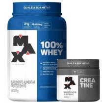Kit whey protein pote 100% 900g + creatina 300g 100% max titanium - suplementos em pó