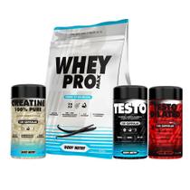 Kit Whey Protein, Pré Hormonais e Creatina Pura Premium Ganho de Massa, Recuperação e Energia Kit Whey Protein, Pré Hormonais e Creatina Pura Premium Ganho de Massa, Recuperação e Energia