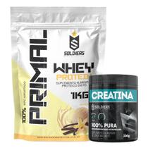 Kit: Whey Protein Primal 1Kg 100% Importado + Creatina Monohidratada Pote 300g - Soldiers Nutrition