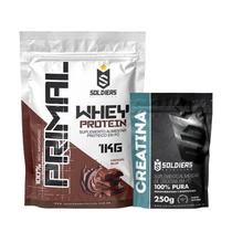 Kit Whey Protein Primal 1Kg Chocolate Belga e Creatina 250g Soldiers Nutrition