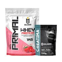 Kit Whey Protein Primal 1Kg Morango e Creatina 250g Soldiers Nutrition