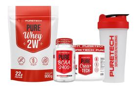 Kit Whey Protein Pure 2w 900g (Refil + Creatina + BCAA + Coqueteleira) - Puretech Sabor:Cookies Cream