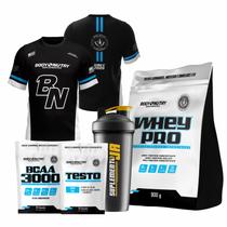 Kit Whey Protein + Testo + Bcaa + Camiseta Dry + Coqueteleira - Body Nutry