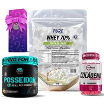 Kit Whey Protein Torta de Limão + Colágeno 120 Cápsulas Vitamax + Pré Treino Posseidon