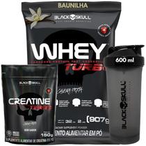 Kit Whey Protein TURBO Concentrado 907g Refil Creatina Monohidratada 150g Coqueteleira 600ml Black Skull