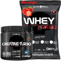 Kit Whey Protein Turbo + Creatina Monohidratada 150g - Black Skull - Ganho de Massa Muscular - Força