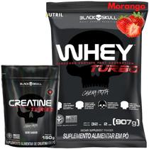 Kit Whey Protein Turbo + Creatina Monohidratada 150g - Black Skull - Ganho de Massa Muscular - Força