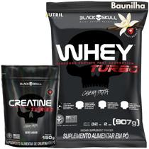 Kit Whey Protein Turbo + Creatina Monohidratada 150g - Black Skull - Ganho de Massa Muscular - Força