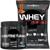 Kit Whey Protein Turbo + Creatina Monohidratada 150g - Black Skull - Ganho de Massa Muscular - Força
