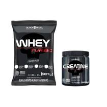Kit Whey Protein Turbo Morango 907g + Creatina Monohidratada Turbo 300g Black Skull