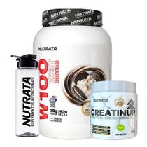 Kit Whey Protein W100 Nutrata Cookies e Cream + Creatina Nutrata 300g + Garrafa Personalizada Nutrata