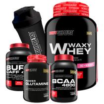 Kit Whey Protein Waxy Whey - 2kg Bau + Cafeína + BCAA 250 Cáps + Glutamina + Coq 600ml- Bodybuilders