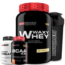 Kit Whey Protein Waxy Whey Pote 2kg + BCAA 4,5 100g + Power Creatina 100g + Coqueteleira 600ml - Kit para Ganho de Massa Muscular e Força-