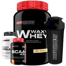 Kit Whey Protein Waxy Whey Pote 2kg + BCAA 4,5 100g + Power Creatina 100g + Coqueteleira 600ml - Kit para Ganho de Massa Muscular e Força-
