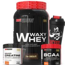 Kit Whey Protein Waxy Whey Pote 2kg + BCAA 4,5 100g + Power Creatina 100g + Coqueteleira 600ml - Kit para Ganho de Massa Muscular e Força-