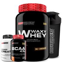 Kit Whey Protein Waxy Whey Pote 2kg + BCAA 4,5 100g + Power Creatina 100g + Coqueteleira 600ml - Kit para Ganho de Massa Muscular e Força-