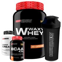Kit Whey Protein Waxy Whey Pote 2kg + BCAA 4,5 100g + Power Creatina 100g + Coqueteleira 600ml - Kit para Ganho de Massa Muscular e Força-
