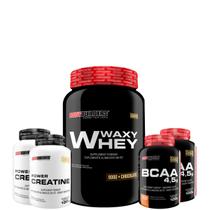 Kit Whey Protein Waxy Whey Pote 900g + 2x BCAA 100g + 2x Power Creatina 100g - Kit para Ganho de Massa Muscular