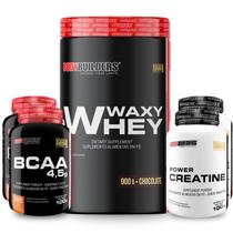 Kit Whey Protein Waxy Whey Pote 900g + 2x BCAA 100g + 2x Power Creatina 100g - Kit para Ganho de Massa Muscular