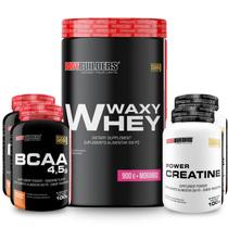 Kit Whey Protein Waxy Whey Pote 900g + 2x BCAA 100g + 2x Power Creatina 100g - Kit para Ganho de Massa Muscular