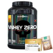 Kit Whey Protein Zero (Com Lactase) 900g BAUNILHA - Black Skull + Cabelos e Unhas 30 cáps + Dose