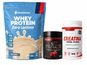 Kit Whey Protein Zero Lactose 900g Creatina 1kg Pré Treino