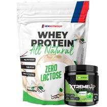 Kit Whey Protein Zero Lactose All Natural Baunilha + Pré Treino XtremeUp Maçã Verde NEWNUTRITION