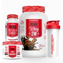 Kit Whey Pure 2W 900g + BCAA 2400 120 Cáps + Pré-treino 100g + Coqueteleira 600ml - PureTech Kit Whey Pure 2W 900g + BCAA 2400 120 Cáps + Pré-treino 100g + Coqueteleira 600ml - PureTech