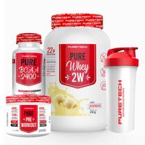Kit Whey Pure 2W 900g + BCAA 2400 120 Cáps + Pré-treino 100g + Coqueteleira 600ml - PureTech Kit Whey Pure 2W 900g + BCAA 2400 120 Cáps + Pré-treino 100g + Coqueteleira 600ml - PureTech