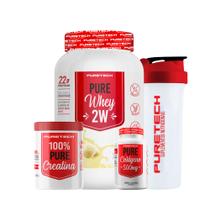 Kit Whey Pure 2W 900g + Colágeno 120Caps + Creatina 100% Pura 300g + Coqueteleira PURETECH Kit Whey Pure 2W 900g + Colágeno 120Caps + Creatina 100% Pura 300g + Coqueteleira PURETECH